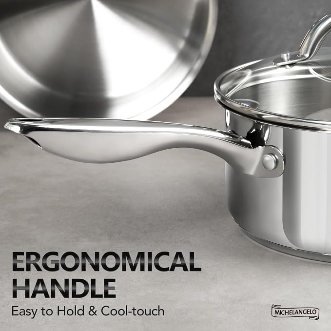 MICHELANGELO Saucepan Set 4pc, 18/10 Stainless Steel Sauce Pan - Image 4