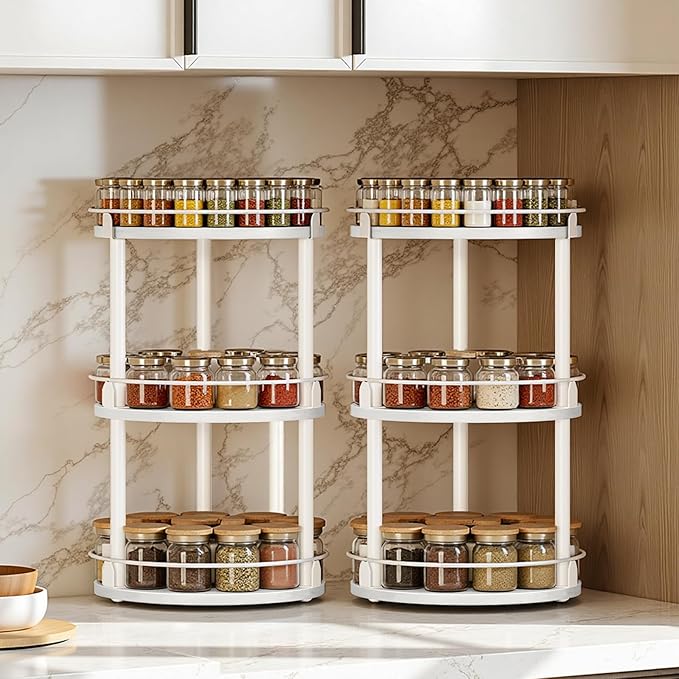 YATINEY Spice Rack, 3-Tier Turntable Organizer - Image 2