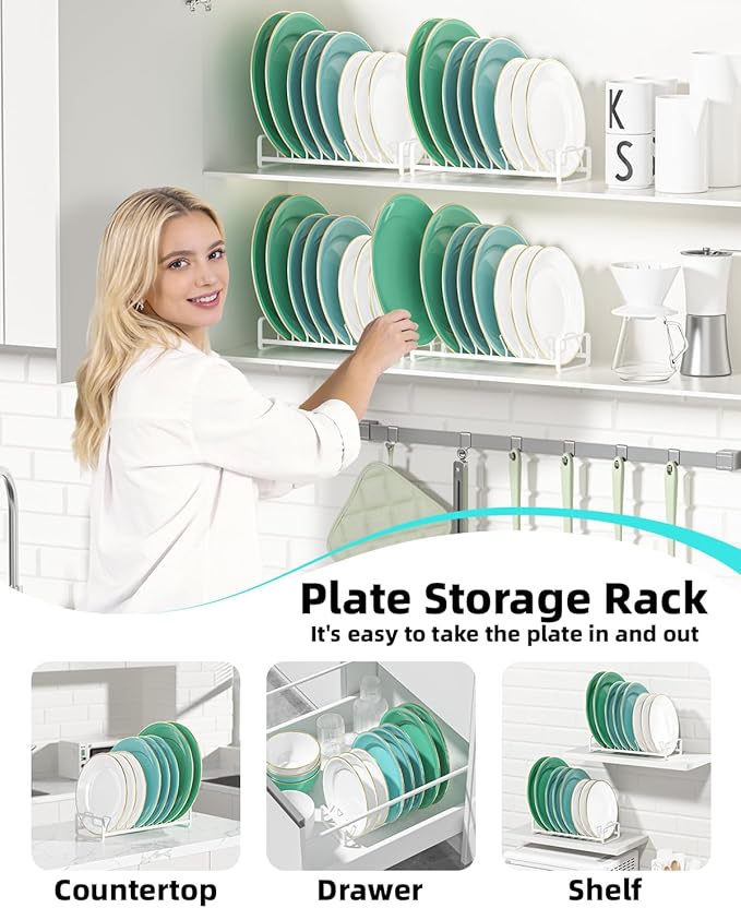 Plate Organizer for Cabinet, Kitchen Dish Rack Organizer for Cabinet Countertop - Image 2