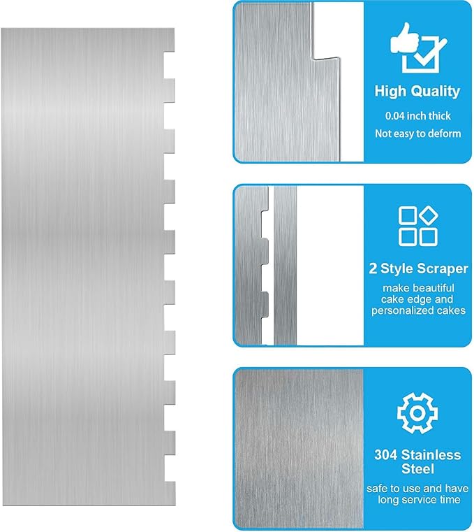 8.7 Inche Stainless Steel Cake Scraper，Double Sided Patterned Edge Stripe Edge - Image 6