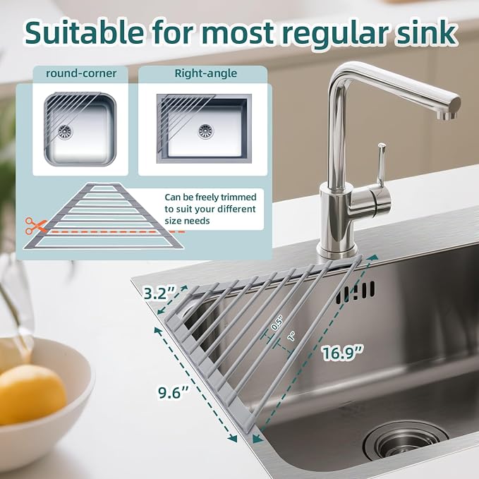 Ohuhu Triangle Roll Up Dish Drying Rack, Anti-Slip Organizer - Image 2