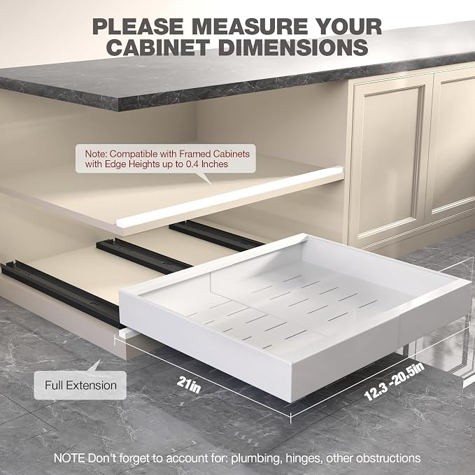 Seinloes 4 Pack Pull Out Cabinet Organizer 21" Deep, Full Extension 3 Slide - Image 3