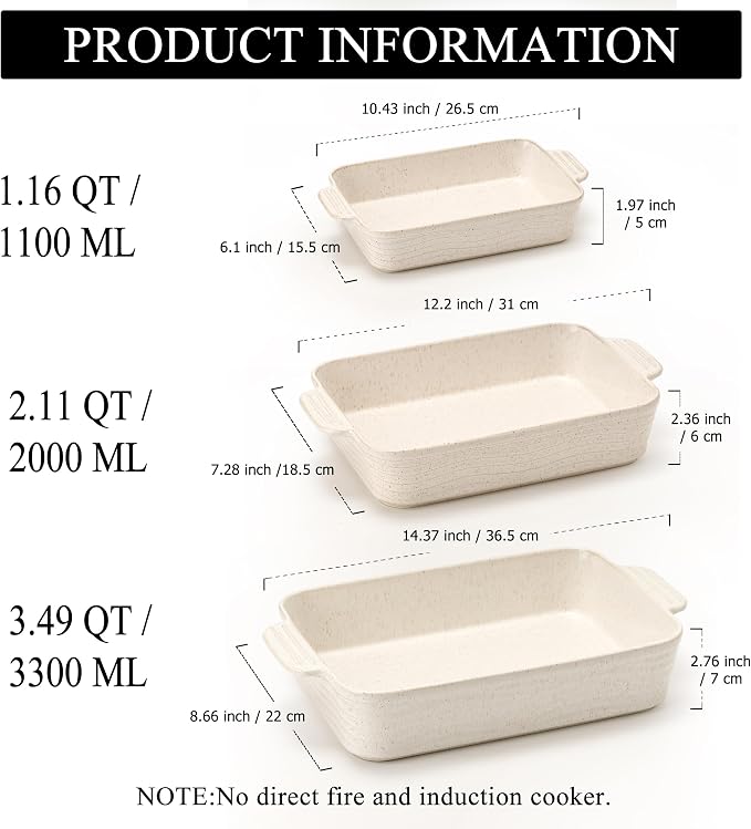 Ceramic Baking Dish Set of 3, Casserole Dishes - Image 2