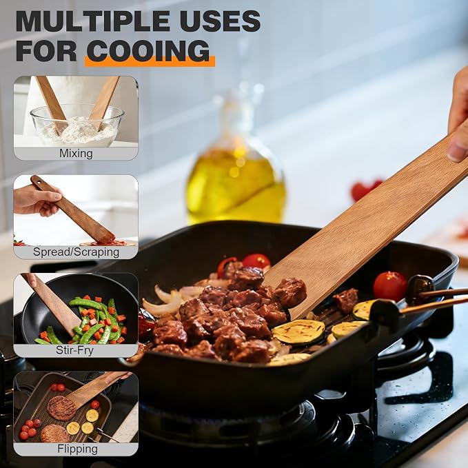2PCS Teak Wooden Spatula for Cooking, 12 Inch Wood Spatula Turner & Egg Flipper - Image 5