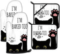 Funny Black Cat Oven Mitts and Pot Holders Sets Heat Resistant 4Pcs Potholders by ANTJOO