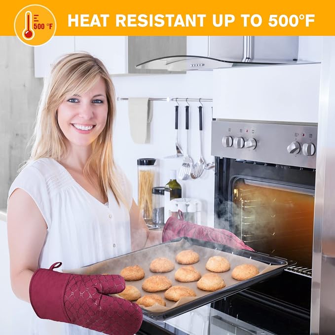 6 Pcs Oven Mitts and Pot Holders, 500℉ Heat Resistant Oven Mitts - Image 2