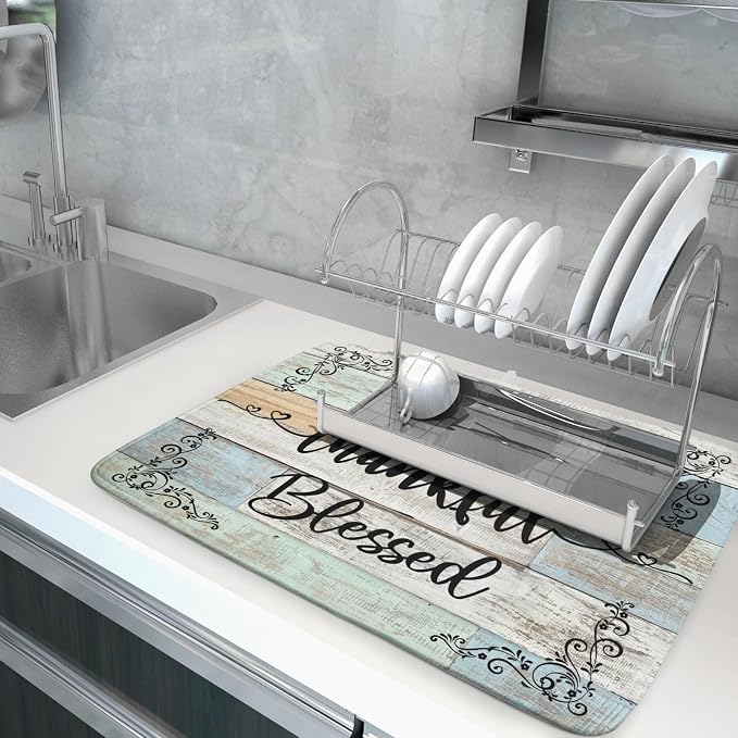 Rustic Wood Dish Drying Mat 18x24 Inch Grateful Thankful Blessed Kitchen - Image 5