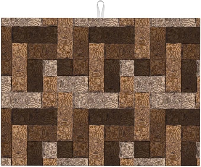 Brown Beige Dish Drying Mat Parquet Pattern Wooden Style Drying Rack Pad by Unknown