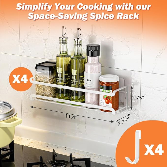 Bunoxea Spice Rack wall mounted 4 Pack, Space-Saving Spice Organizer - Image 7