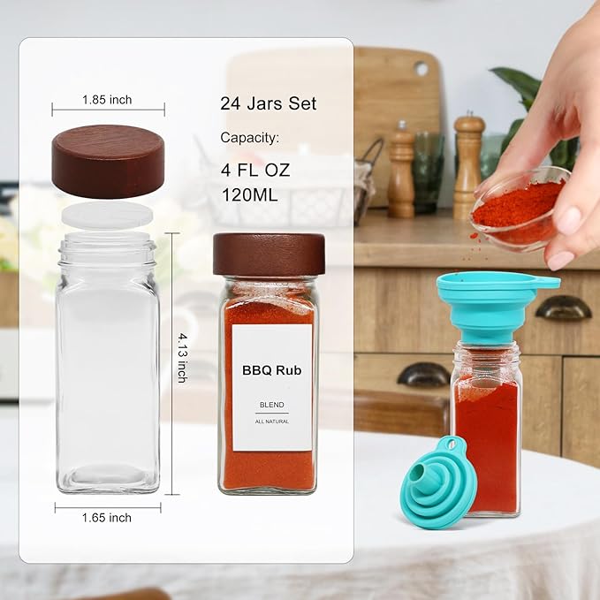 24 Pcs Spice Jars, 4oz Seasoning Containers - Image 2
