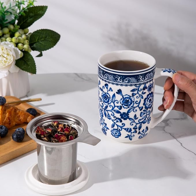 AmorArc Porcelain Tea Mug with Infuser and Lids, 18 Oz Coffee Cup Strainer with - Image 4