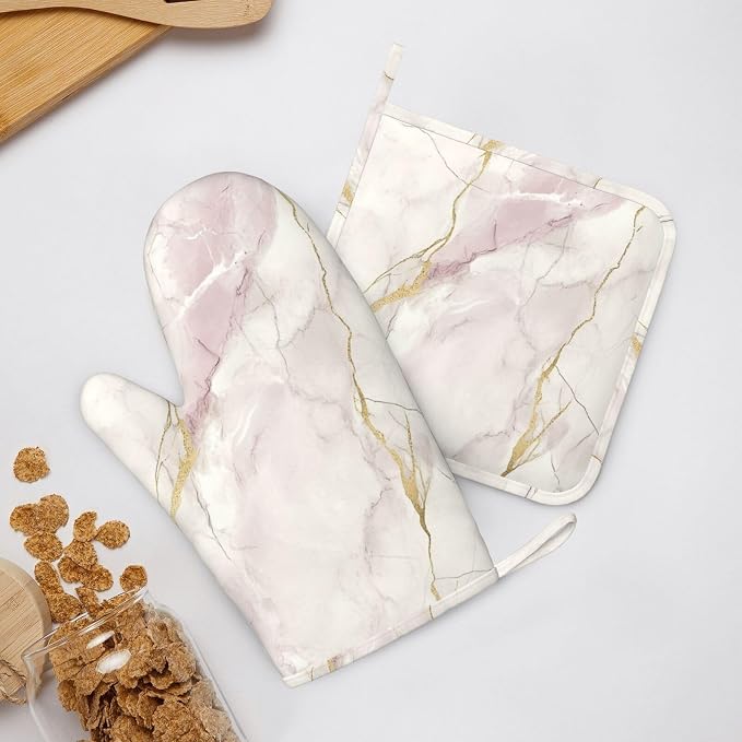 Oven Mitts and Pot Holders Light Pink White Marble Silicone Kitchen Accessories - Image 8