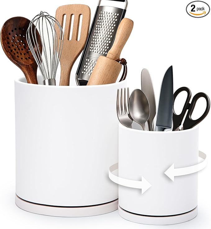D'vine Dev 360° Rotating Utensil Holder Set – 7.2"+5" Kitchen Utensil Crocks by DvineDevPlanterPotsandStand
