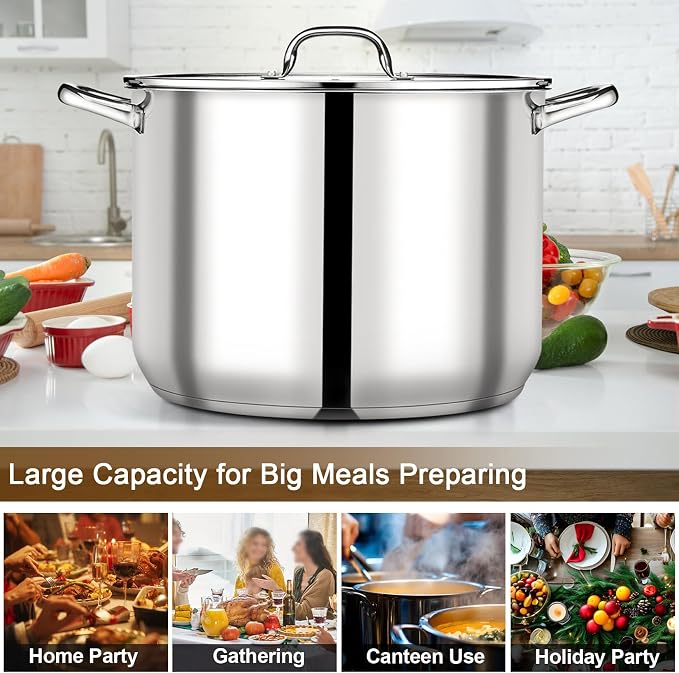 P&P CHEF 24 QT Stock Pot with Lid, Stainless Steel Large Cooking Pot, Soup - Image 6