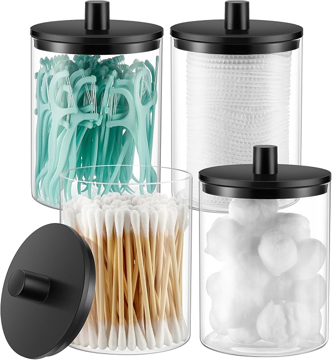 TIPGO Glass Qtip Holder Dispenser - 10 oz Clear Canister Apothecary Jar by TIPGO