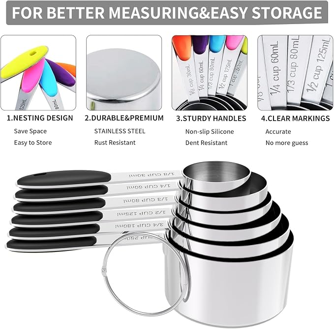 TILUCK magnetic measuring spoons set and measuring cups, stainless steel - Image 4