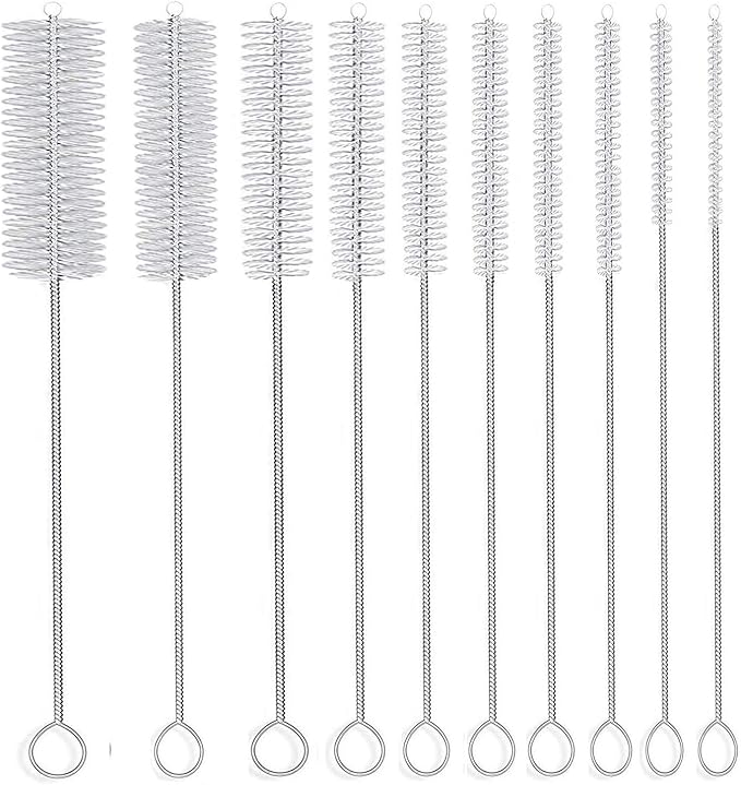 Long Straw Brush, Nylon Pipe Tube Cleaner 8-ihch 10 Different Diameters Set of by DESIN
