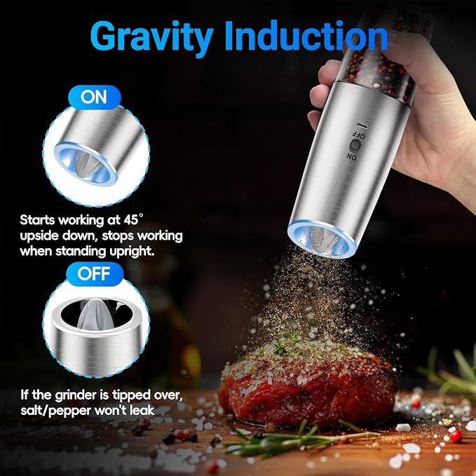 MealHelper Rechargeable Gravity Electric Salt and Pepper Grinder Set - Image 4
