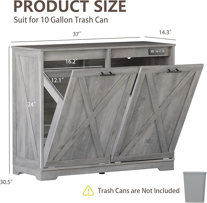 Double Tilt Out Trash Can Cabinet, Wooden Farmhouse Kitchen Garbage Bin - Image 2