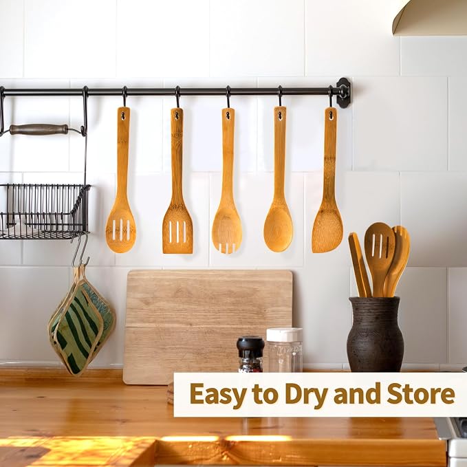 Eisinly Wooden Spoons for Cooking 7-Piece, Kitchen Nonstick Bamboo Cooking - Image 5