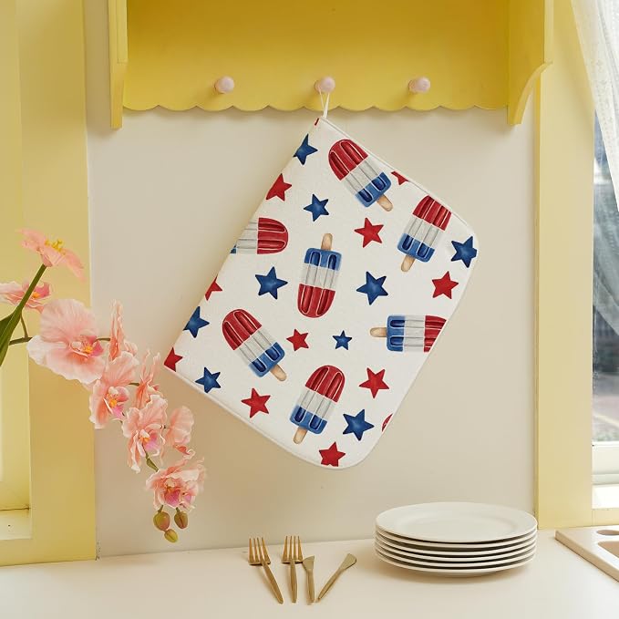 4th of July Dish Drying Mat 18x24 Inch Blue Red Ice Cream Stars Patriotic - Image 5