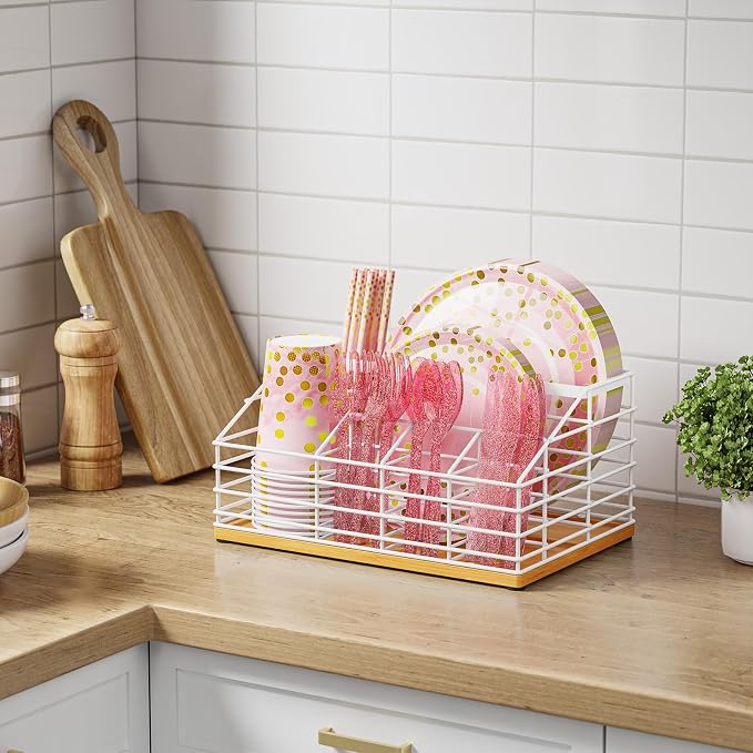 Metal Paper Plate Holders Dispenser, Disposable Paper Plate Utensil Holder - Image 2