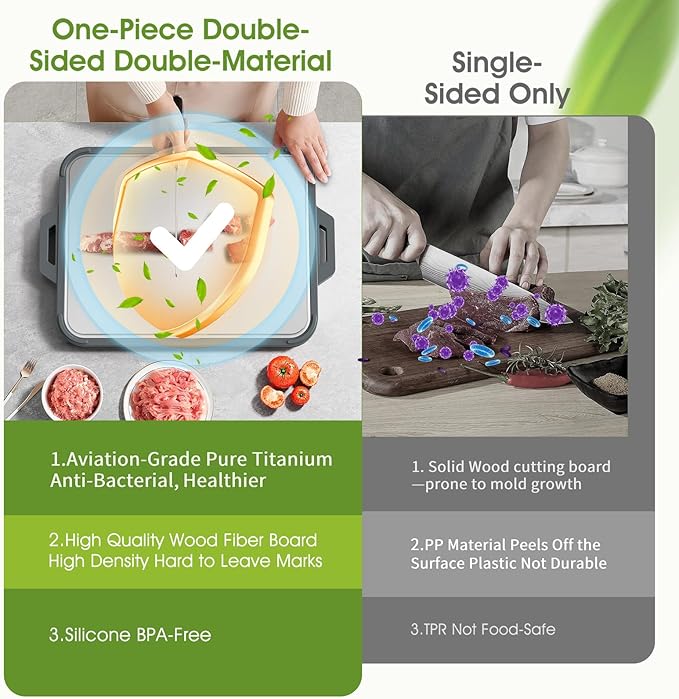 Titanium Cutting Board for Kitchen, Double Sided Pure Titanium and Wood Fiber - Image 5