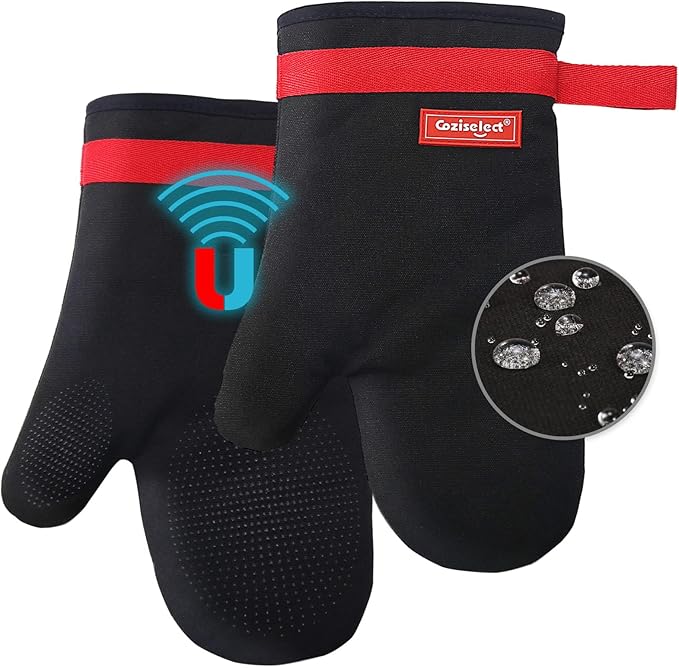 Silicone Oven Mitts, Magnetic Oven Mitt Set, Cotton Oven Mits Heat Resistant by Coziselect