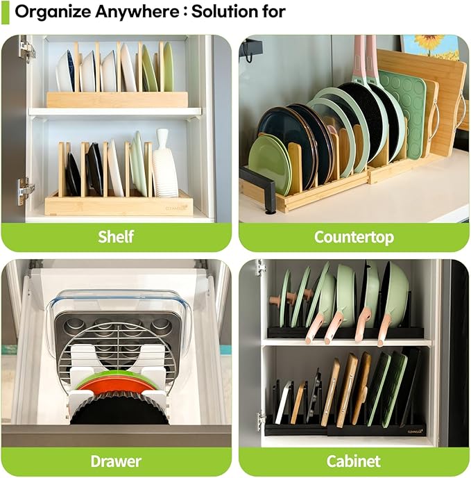 Bamboo Expandable Bakeware and Cutting Board Organizer, Adjustable Pot Lids - Image 4