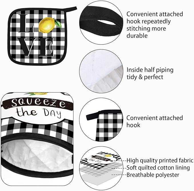 5 Pieces Buffalo Plaid Kitchen Towels Oven Mitts and Pot Holder Set Black and - Image 3
