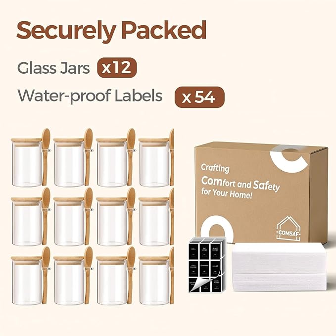 ComSaf 12 Pcs Glass Spice Jars and Spoons, 8oz Glass Containers - Image 8