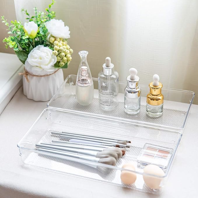 3 Pack Large Clear Plastic Drawer Organizer Tray Cutlery Utensil Makeups Drawer - Image 6