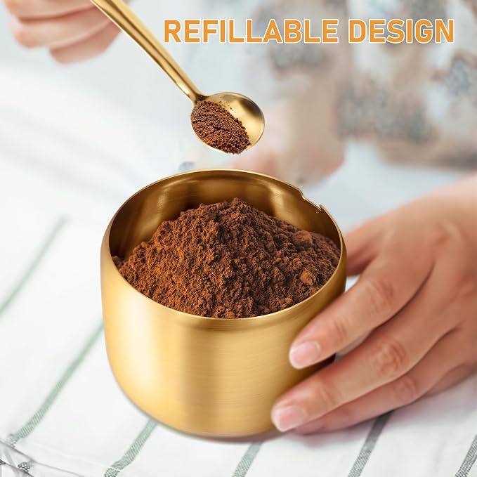 holoith Sugar Container with Glass Lid and Spoon - 10oz Gold Sugar Bowl - Image 6