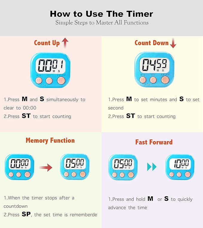 Digital Timer for Classroom Teachers Students, Magnetic Kitchen Countdown Timer - Image 7