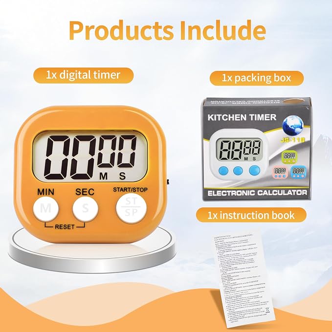 4 Pack Orange Digital Kitchen Timer Magnetic Digital Timer - Image 3