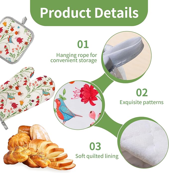 3 Pcs Kitchen Stuff, Kitchen Oven Mitts and Pot Holders Sets - Image 2