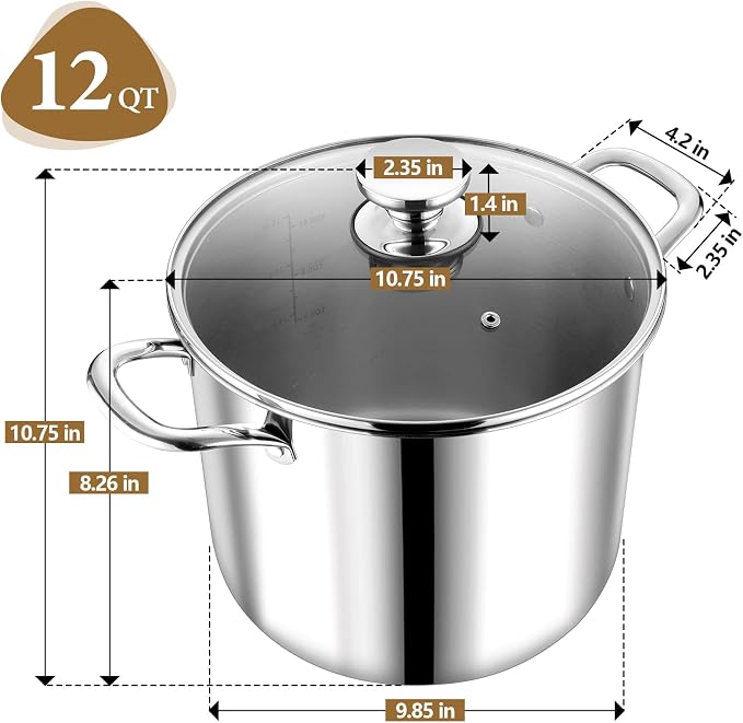 P&P CHEF 12 Quart Tri-Ply Stainless Steel Stockpot, Stock Pot - Image 2