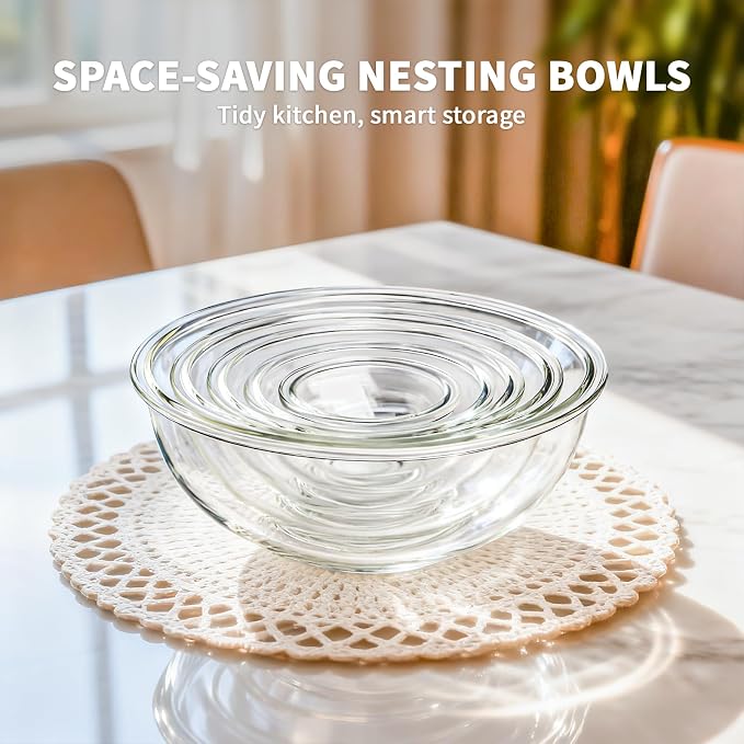 Luvan Glass Mixing Bowl with Lids Set of 5, Space-Saving Nesting Bowls - Image 7