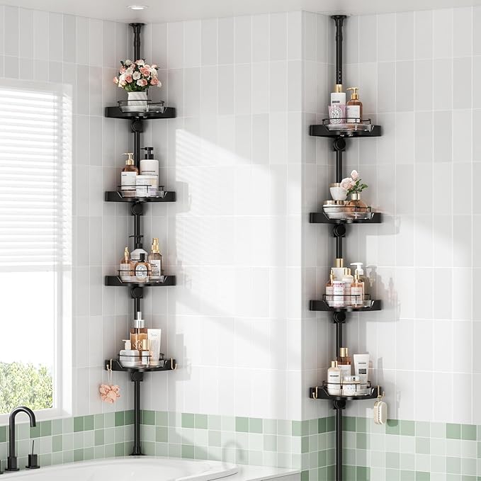 shuang qing 360° Rotating Corner Shower Caddy Tension Pole Organizer - Image 7