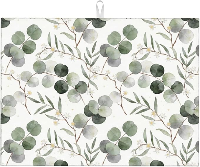 Sage Green Dish Drying Mat, for Spring Kitchen Counter Microfiber Absorbent by Vodbne