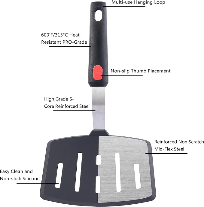 Silicone Wide Spatula, Slotted Turner - Image 3