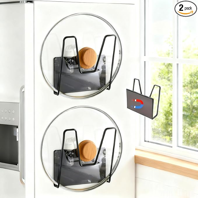 Magnetic Pot Lid Holder for Refrigerator, 2 Pack Strong Magnetic Pot Lid by Toviyam