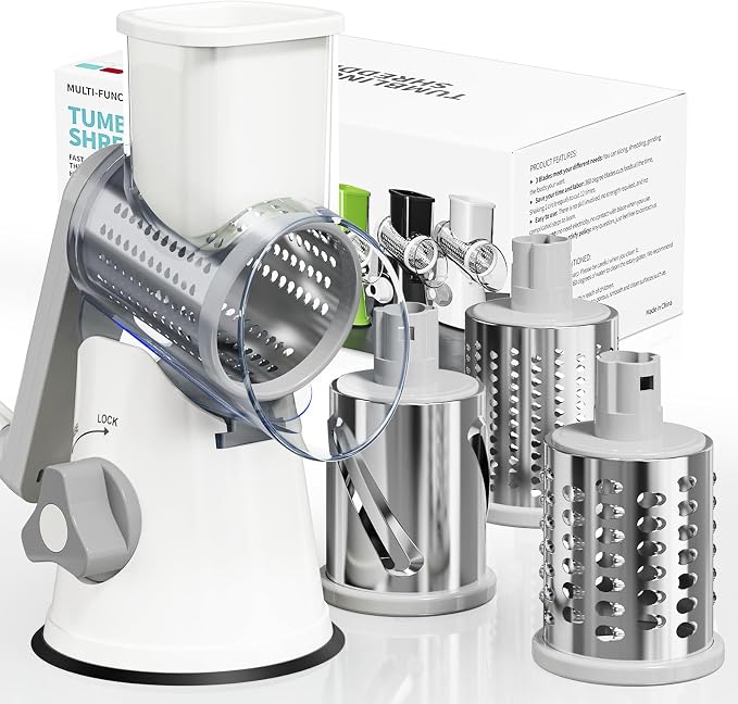 Rotary Cheese Grater Hand Crank, 3 Blades Slicer Shredder, Cheese Grater by Nexsujo