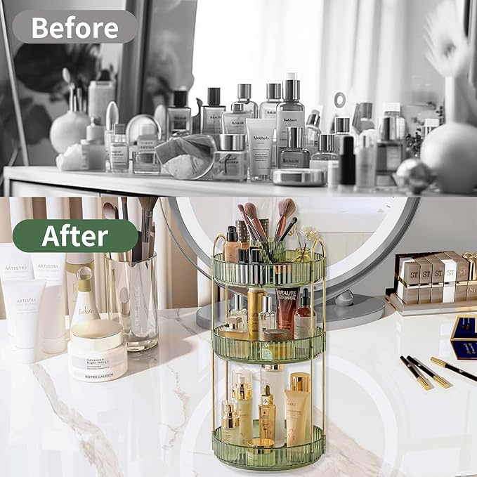 Asayuee 360 Rotating Makeup Organizer, 3 Tier Large Capacity Make Up Organizers - Image 4