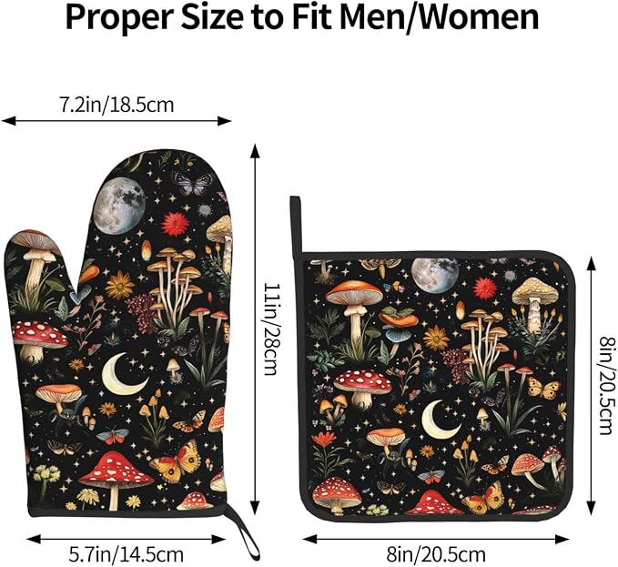 Cute Mushroom Oven Mitts and Pot Holders Sets of 3, Heat Resistant Black Hot - Image 8