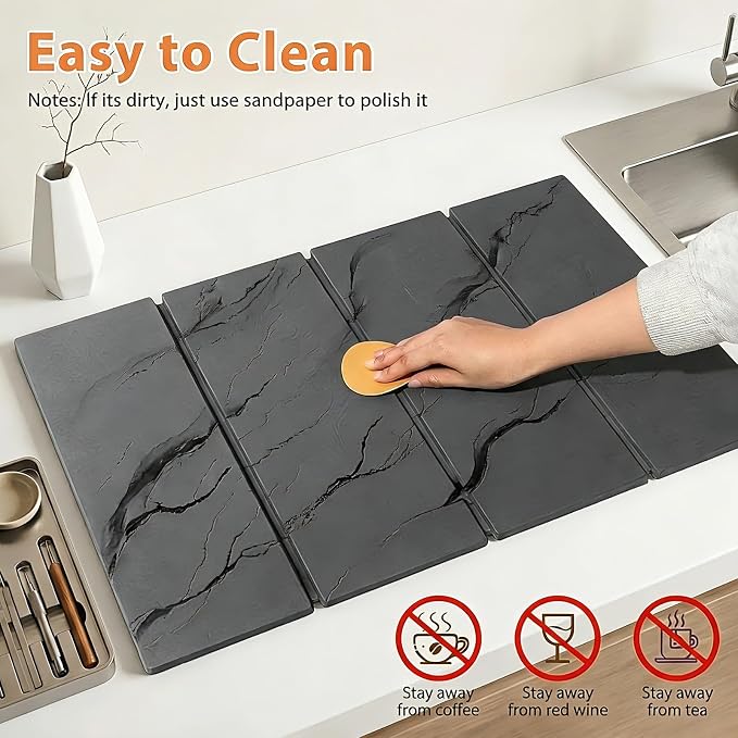 Large Stone Dish Drying Mat for Kitchen Counter - Image 6