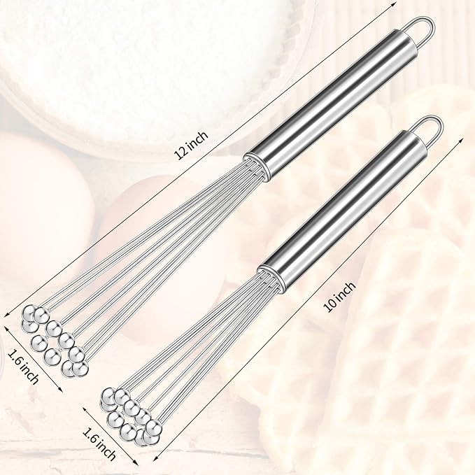 Patelai 2 Pieces Stainless Steel Ball Whisk Wire Egg Whisk Set Kitchen - Image 2