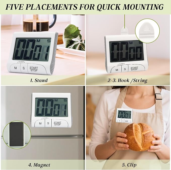 Large LCD Display Kitchen Timer -Magnetic Digital Timers, Loud Alarm, Memory - Image 2