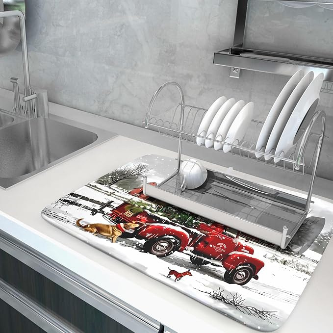 Red Truck Christmas Dish Drying Mat - Image 5