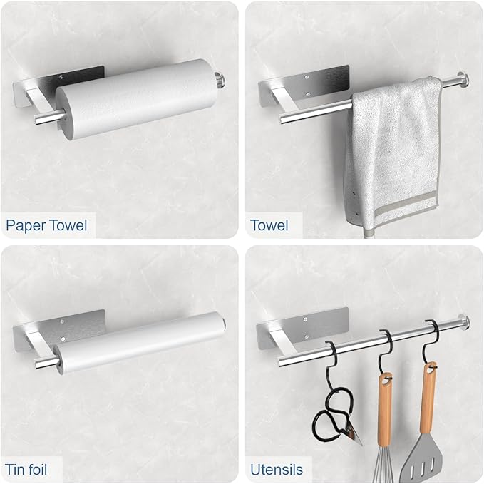 CUXIXA Paper Towel Holder Under Cabinet 2 Pack, Upgraded Adhesive Paper Towel - Image 3